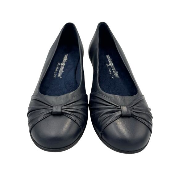 Walking Cradles NARROW Dark Navy Leather Round Toe Slip On Cushioned Ballet Flat - Picture 3 of 11